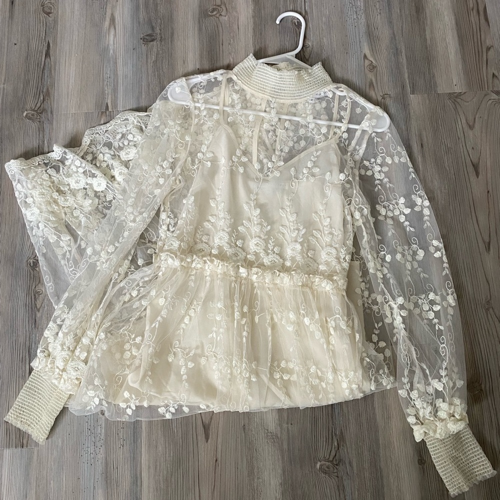 Vici Blanche embroidered mesh midi dress